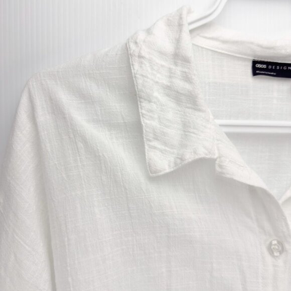 ASOS Oversized 100% Cotton Light White Buttoned Textured Preppy Shirt sz 2 - Picture 2 of 8